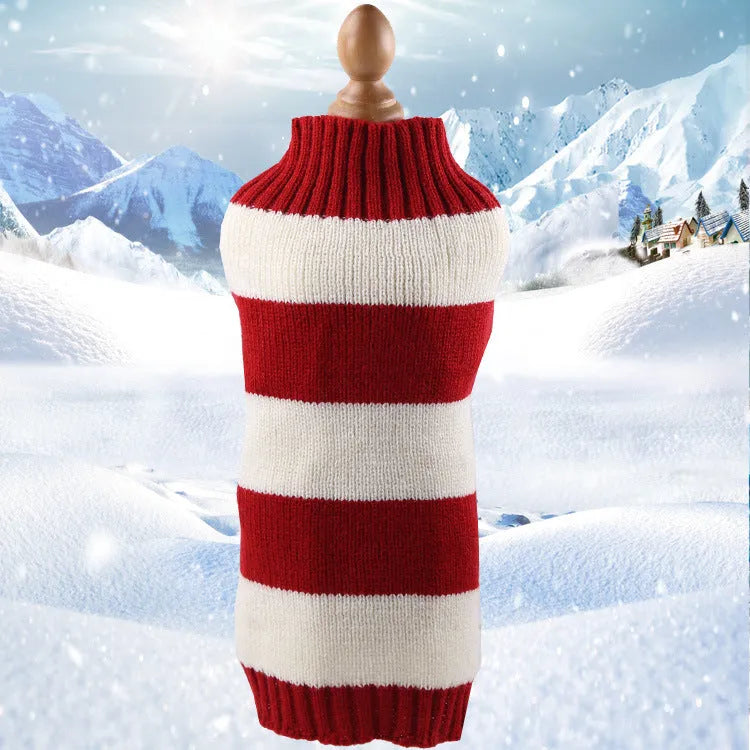 Wool twisted rope dog sweater in multiple colours and sizes with chest and back length measurements
