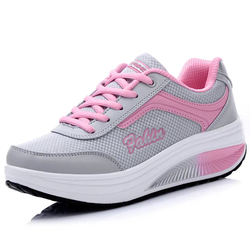 Women's heelless sports travel shoe in black, blue, pink, or purple with a 3-5cm medium heel.