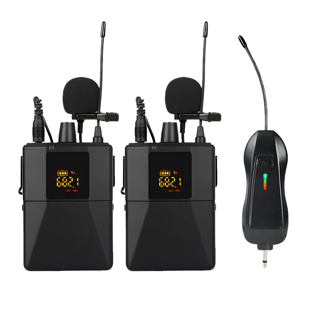 Little Bee X3 wireless lavalier microphone system in black with clip-on design