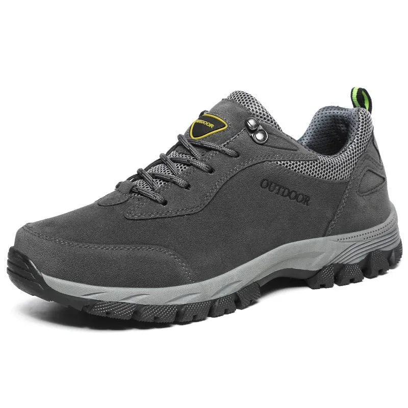 Men's low-top outdoor hiking shoe in Army Green colour, showing casual design.
