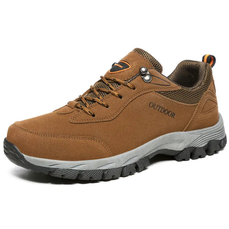 Men's low-top outdoor hiking shoe in Army Green colour, showing casual design.