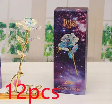 24K luminous colour gold rose flower set in gift box with tote bag