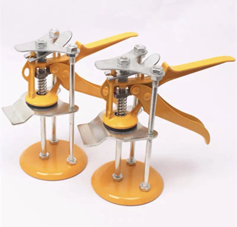 Metal alloy tile raising locator with adjustable height mechanism for concrete processing