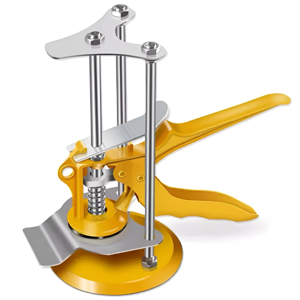 Metal alloy tile raising locator with adjustable height mechanism for concrete processing