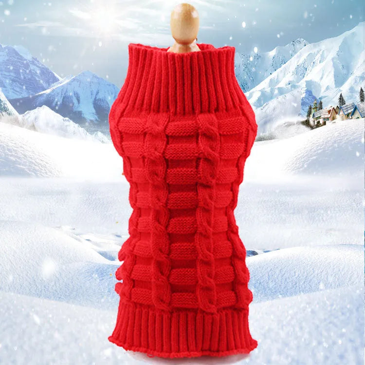 Wool twisted rope dog sweater in multiple colours and sizes with chest and back length measurements