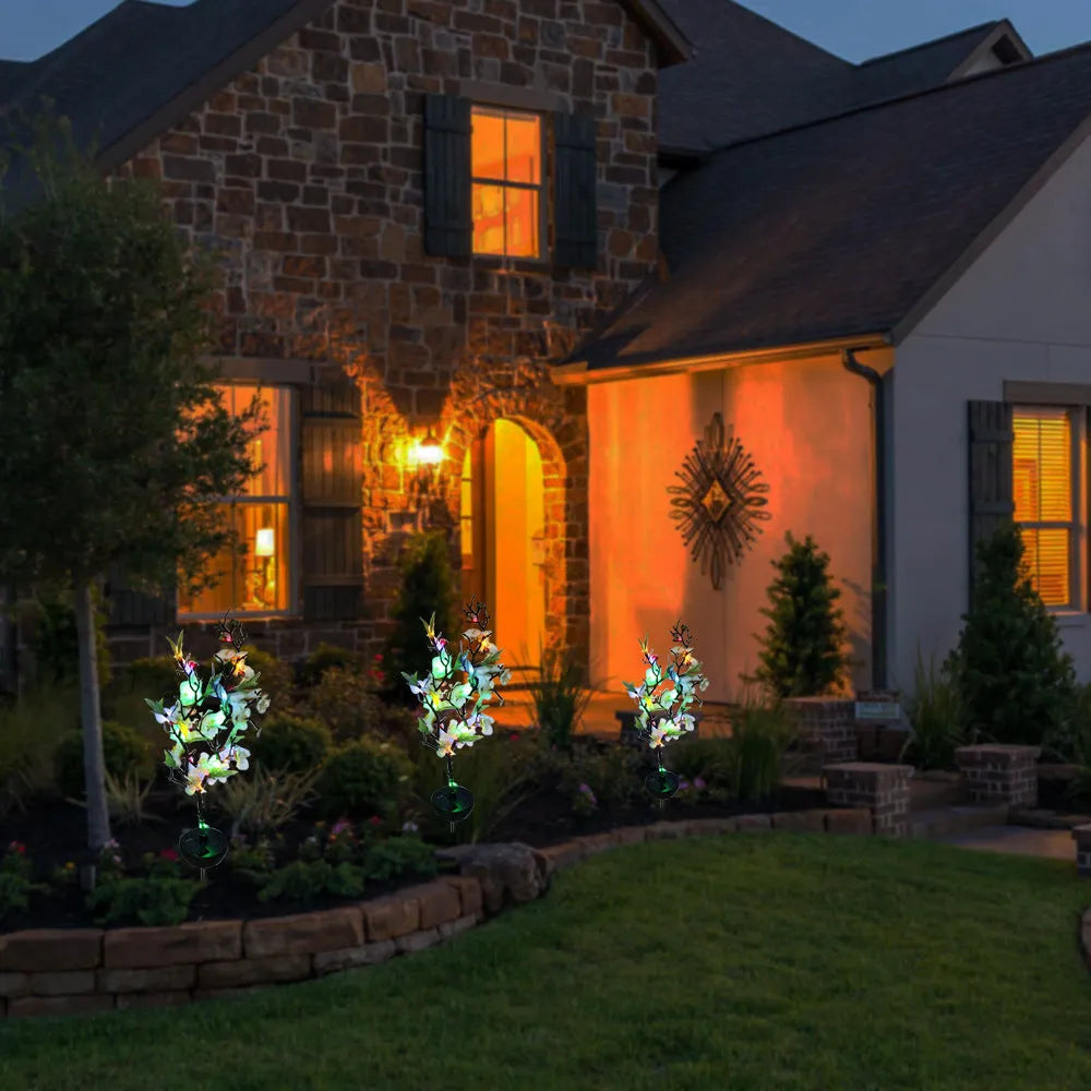 Solar-powered ground-inserted cherry blossom firework string outdoor garden lights