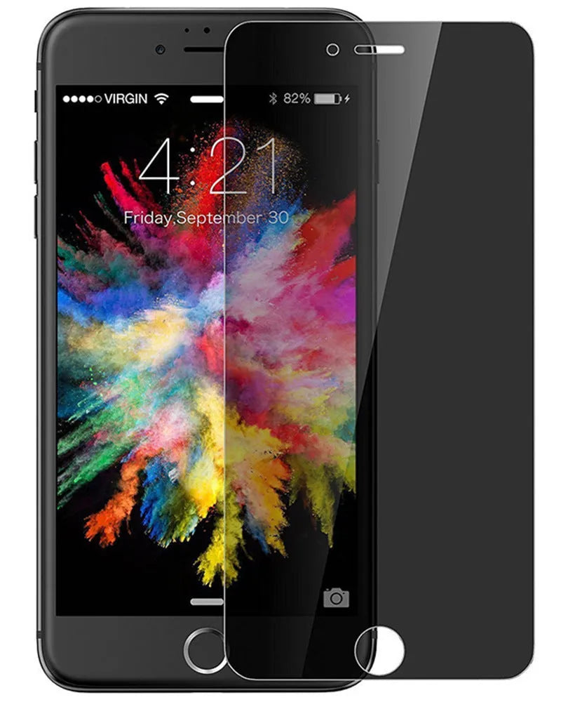 Tempered glass privacy screen protector for iPhone with anti-peeping, scratch-resistant features.