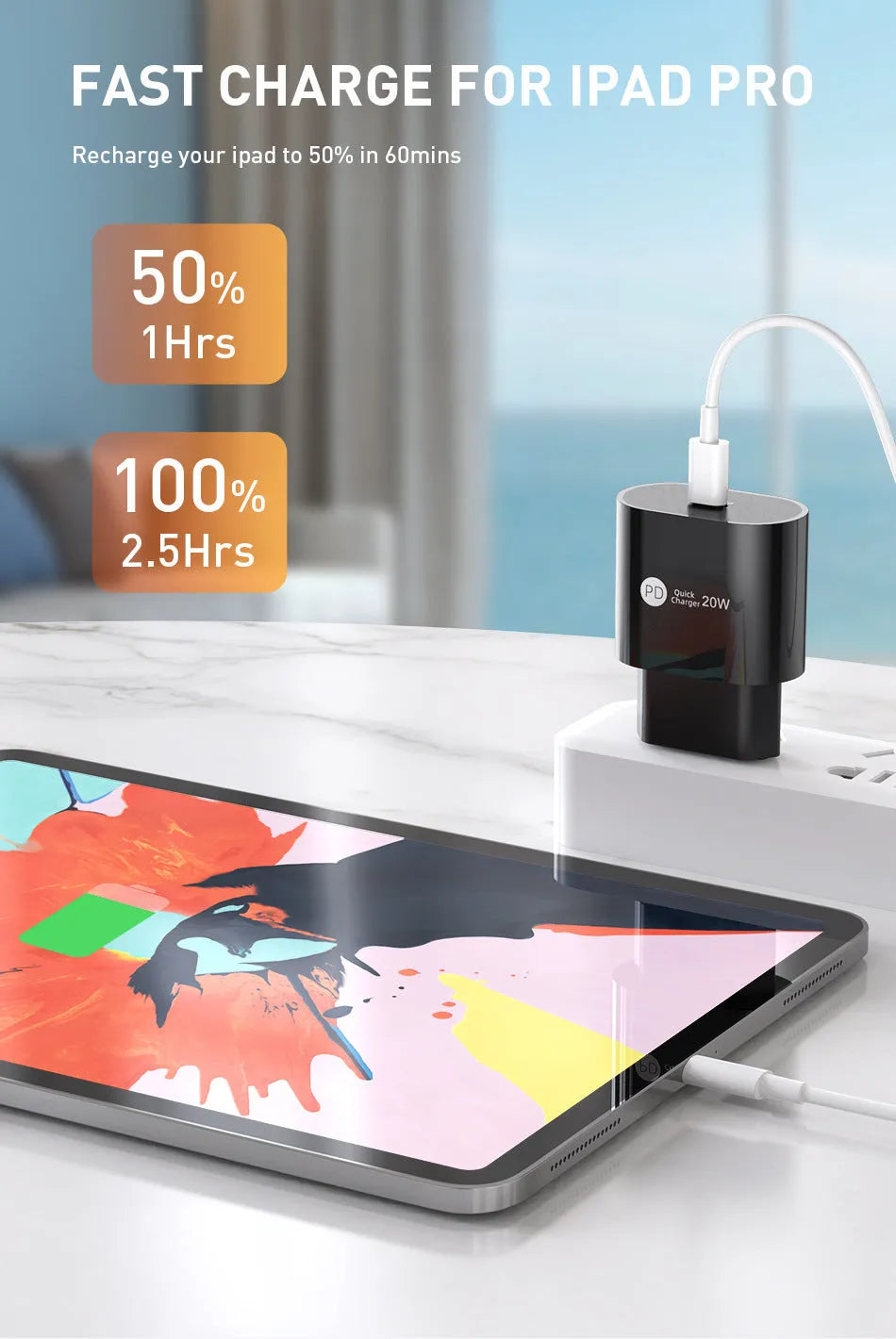 PD20W 20W USB-C fast charger charging head in white with European standard plug