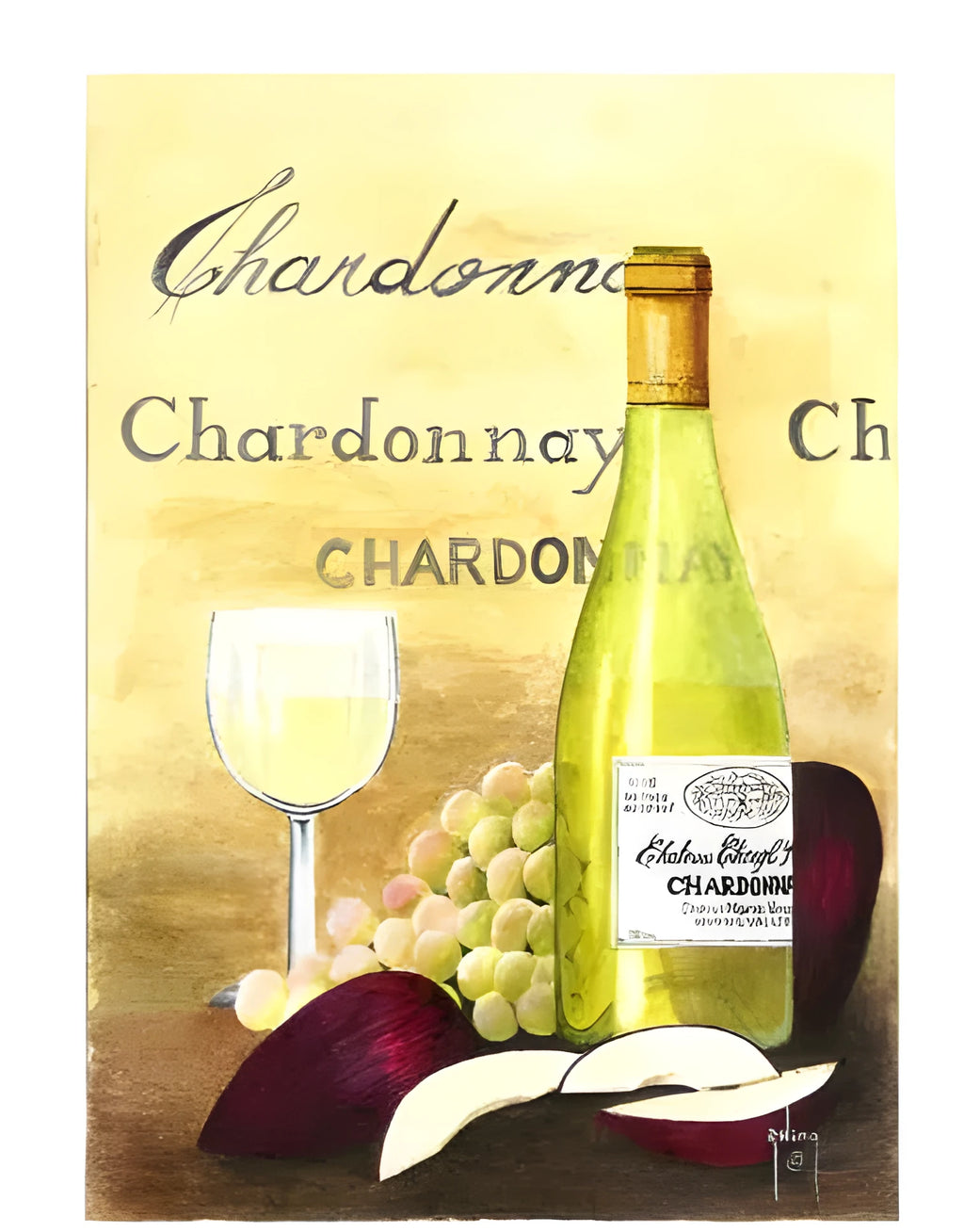 Apple and Chardonnay themed DIY digital painting kit with linen canvas, brushes, and paints