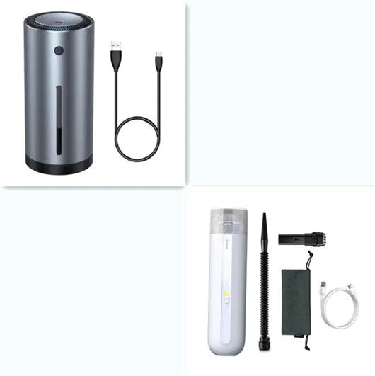 Starry Sky Black wireless handheld car vacuum cleaner with blowing hose on a car seat