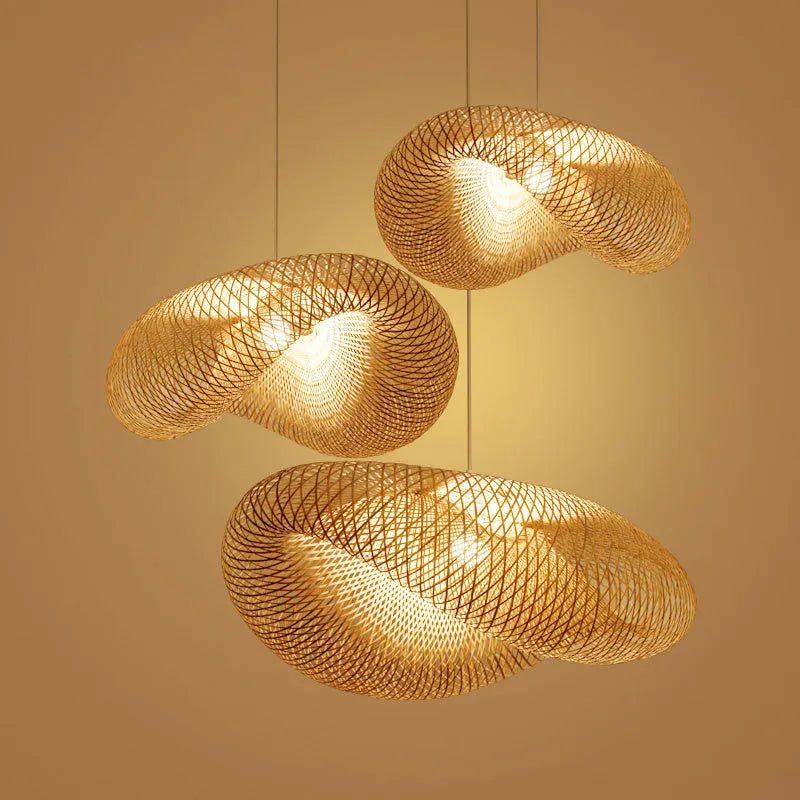 Chinese style bamboo chandelier with 40cm diameter shell for Zen tea room lighting.