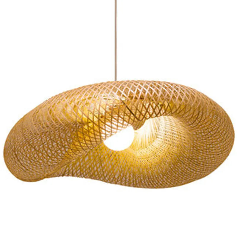 Chinese style bamboo chandelier with 40cm diameter shell for Zen tea room lighting.
