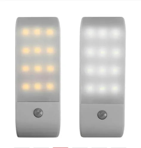 Rechargeable infrared sensor night light with 12 LED units and PVC shade