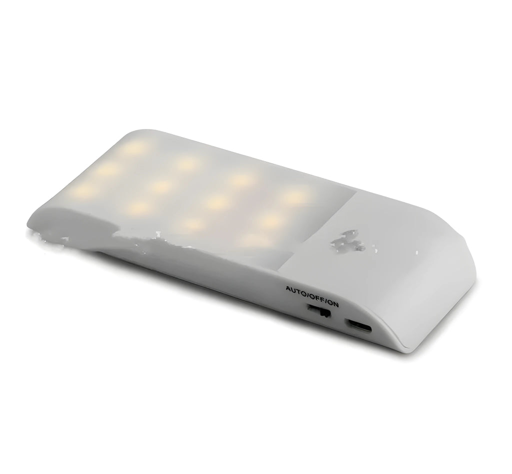 Rechargeable infrared sensor night light with 12 LED units and PVC shade