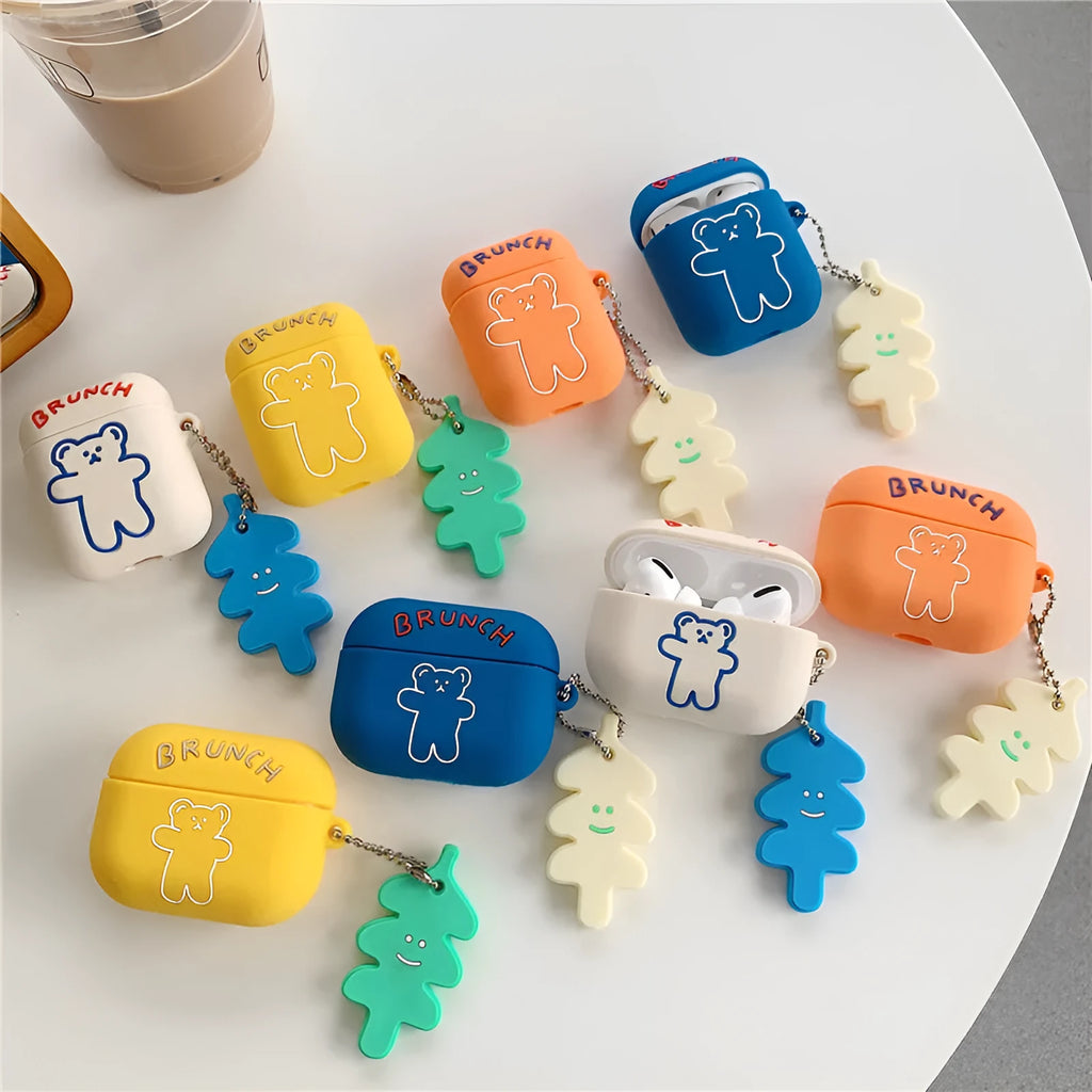 Clamshell silicone protective case for AirPods Pro3 AirPods 1 2 solid colour blue white orange yellow