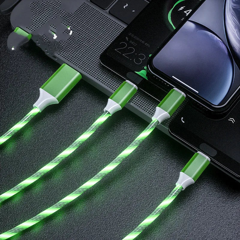 Blue one for three streamer USB data cable with marquee lights charging multiple devices