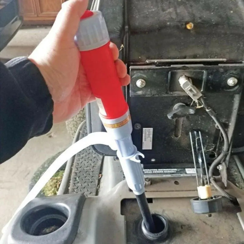 Manual hand pump siphon for fuel and liquid transfer in red or blue colour