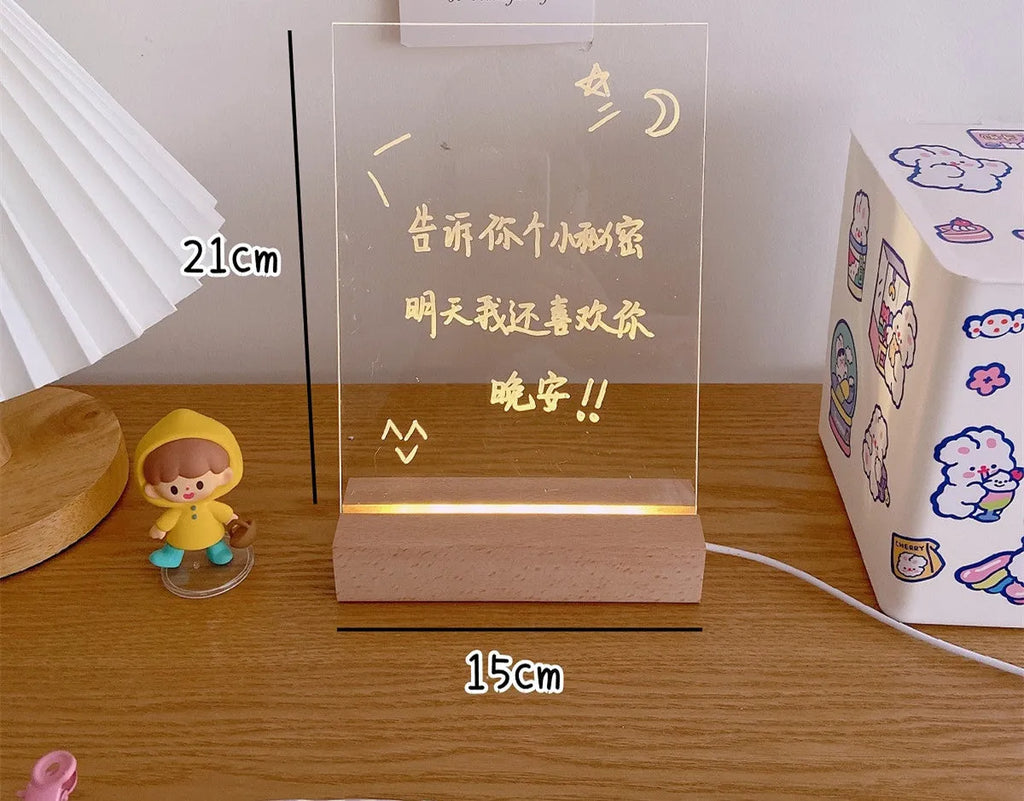 LED bedside lamp with optional message board in one of seven design configurations