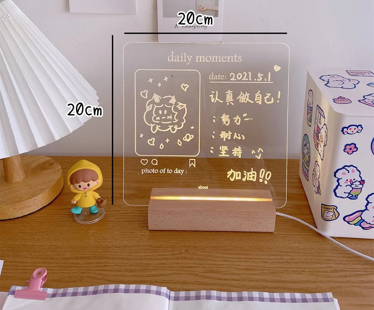 LED bedside lamp with optional message board in one of seven design configurations