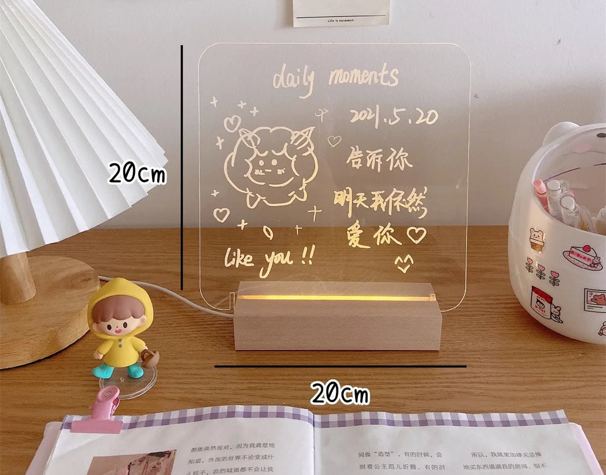 LED bedside lamp with optional message board in one of seven design configurations