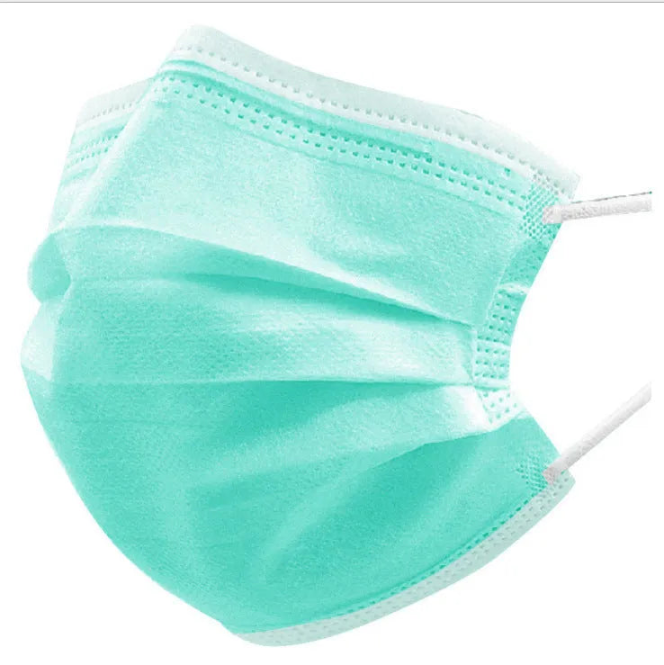 Disposable 3-ply non-woven medical surgical face mask in light blue with ear loops