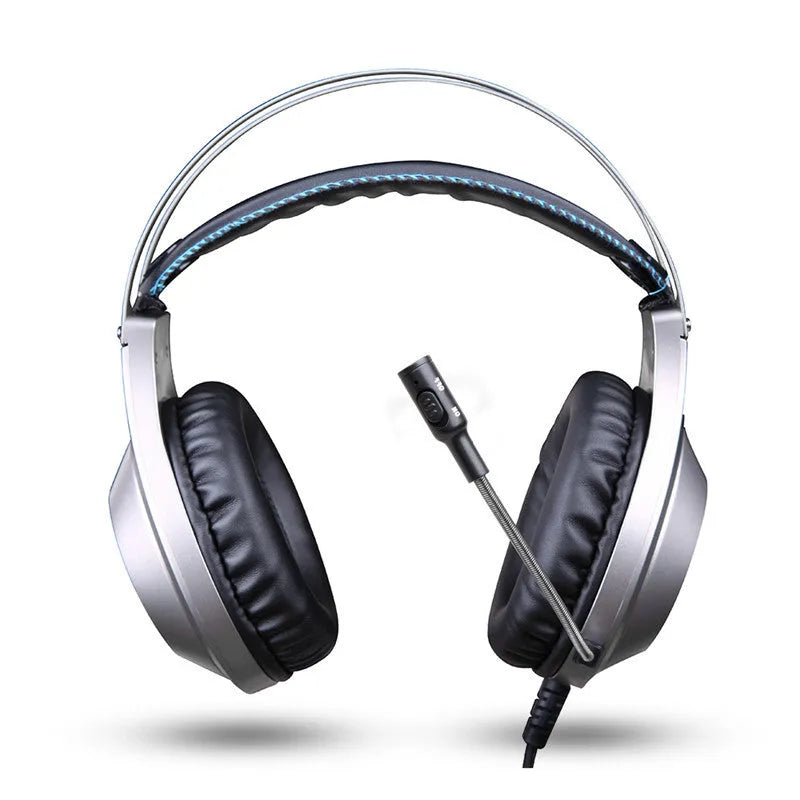 Black over-ear USB wired computer headset with microphone on a PC desktop