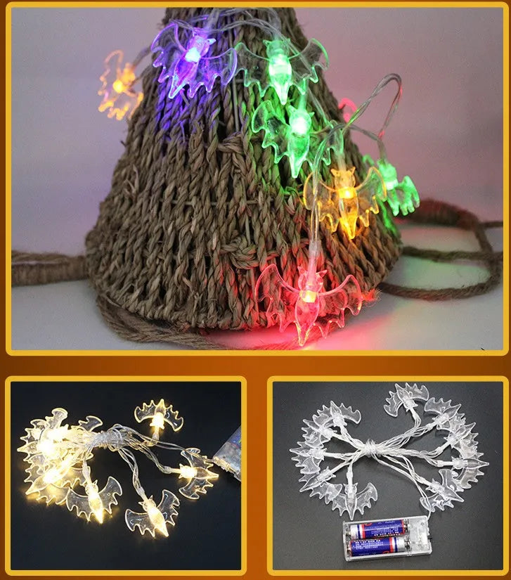 Halloween LED string lights with pumpkin, ghost and bat figurines on 1.2 metre waterproof battery-powered string
