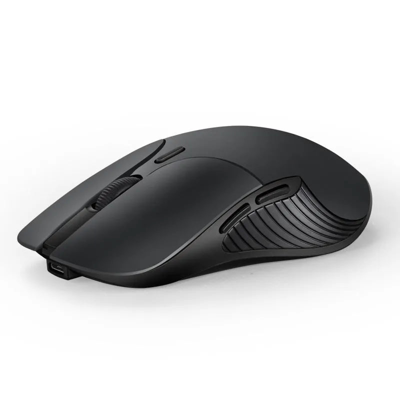 Blue smart voice mouse with translation function showing dimensions and wireless receiver