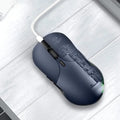 Blue smart voice mouse with translation function showing dimensions and wireless receiver