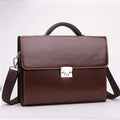 Black men's PU leather business briefcase with top handle and shoulder strap