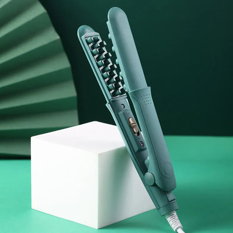 Electric curling iron with corn perm splint and tourmaline ceramic barrel in dark green