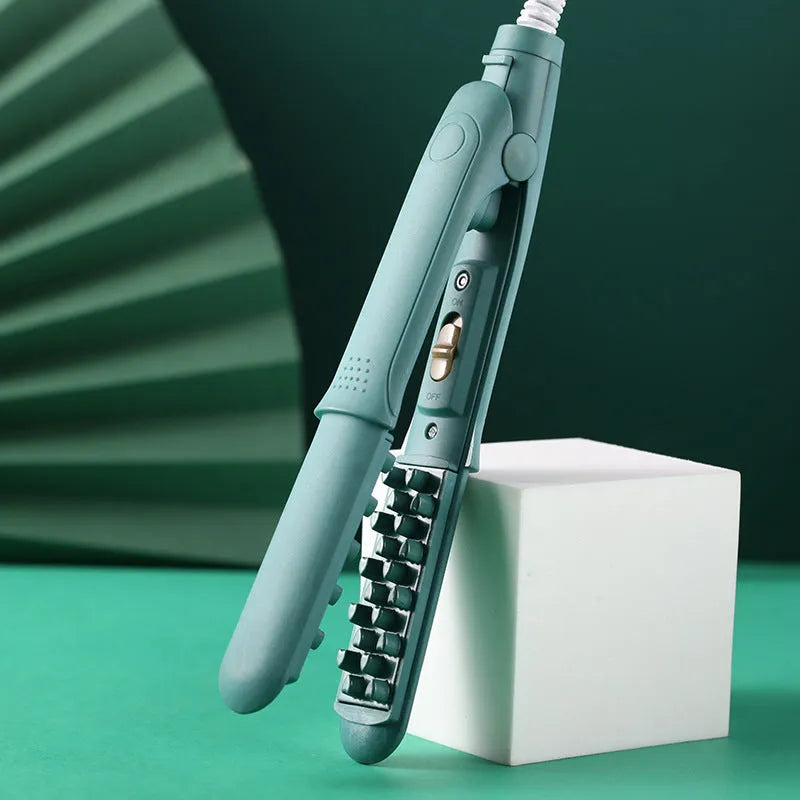 Electric curling iron with corn perm splint and tourmaline ceramic barrel in dark green
