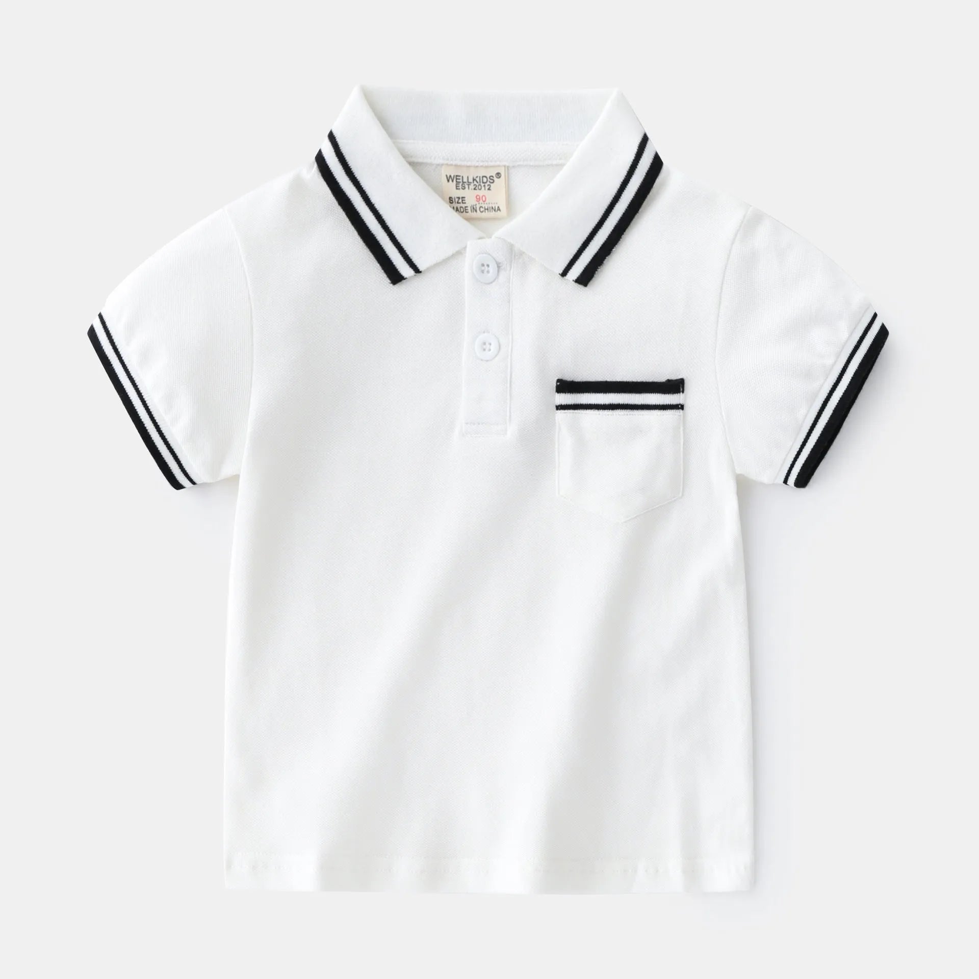 Boys' black cotton polo shirt with short sleeves and round neck for summer wear