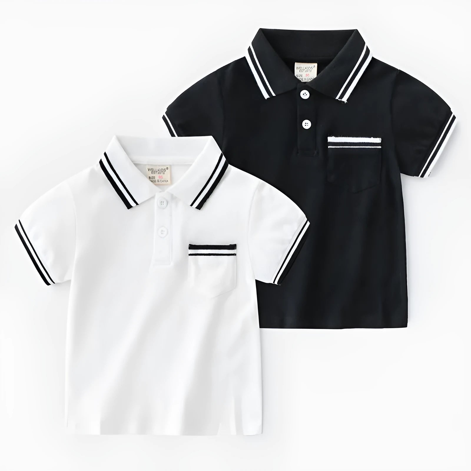 Boys' black cotton polo shirt with short sleeves and round neck for summer wear