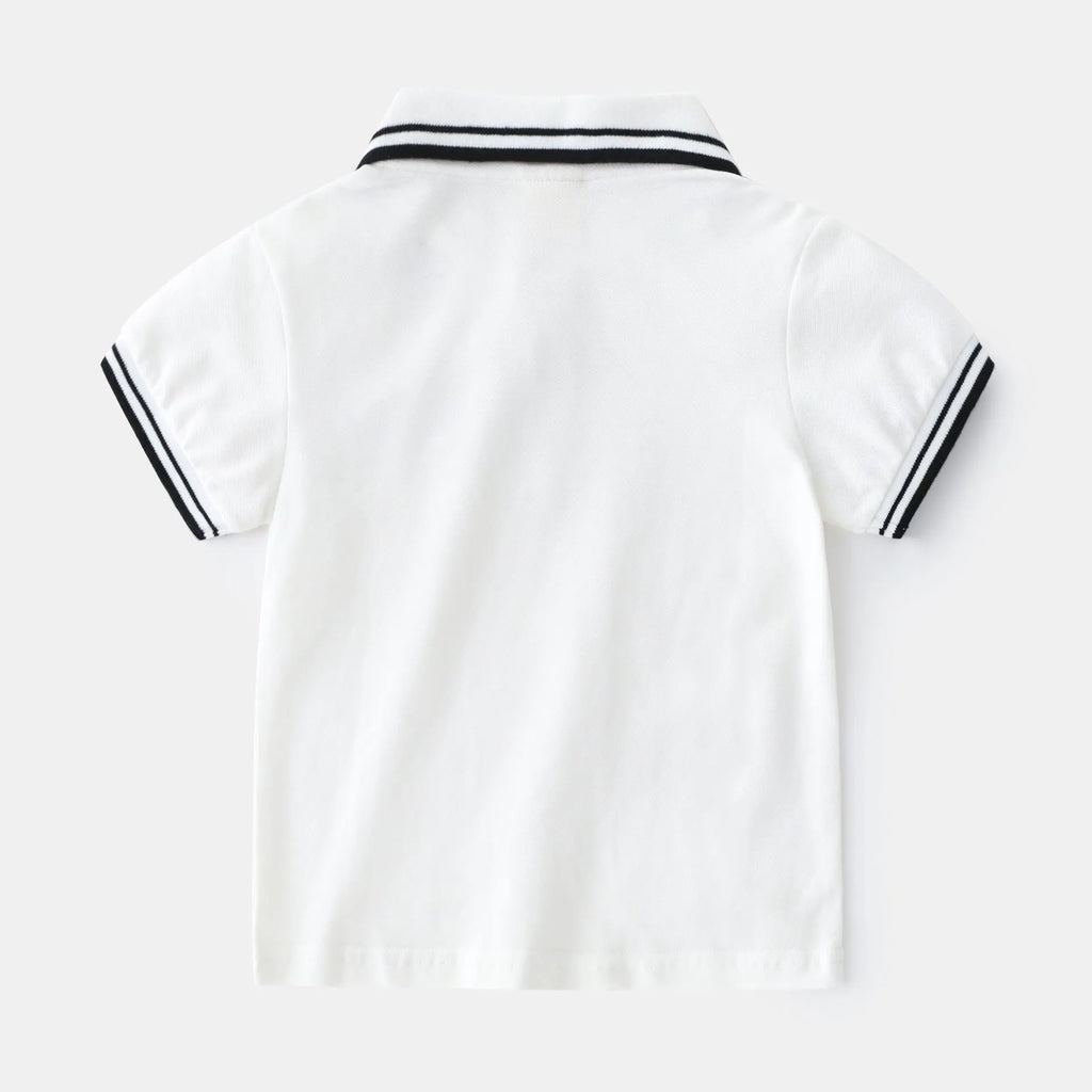 Boys' black cotton polo shirt with short sleeves and round neck for summer wear