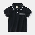 Boys' black cotton polo shirt with short sleeves and round neck for summer wear