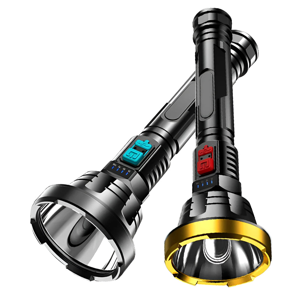 90000LM LED flashlight tactical torch USB rechargeable super bright ABS black head ring colour box