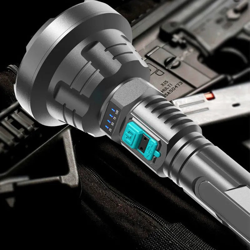 90000LM LED flashlight tactical torch USB rechargeable super bright ABS black head ring colour box
