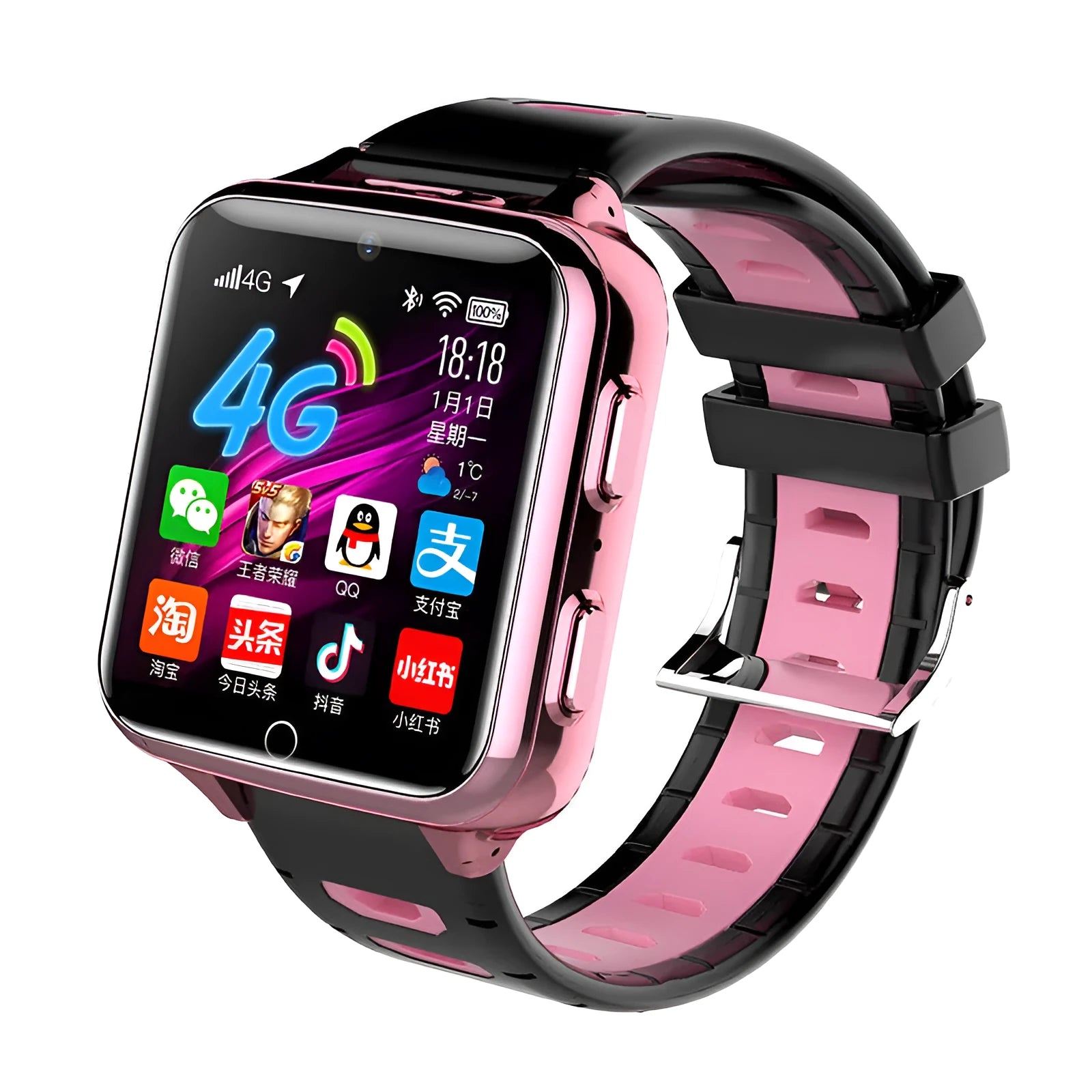 Children's smart watch with colour touch screen on a silicone wristband.