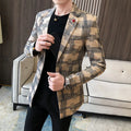 Slim-fit cotton blend suit jacket in black, khaki, and white for men, Asian sizes M to 3XL