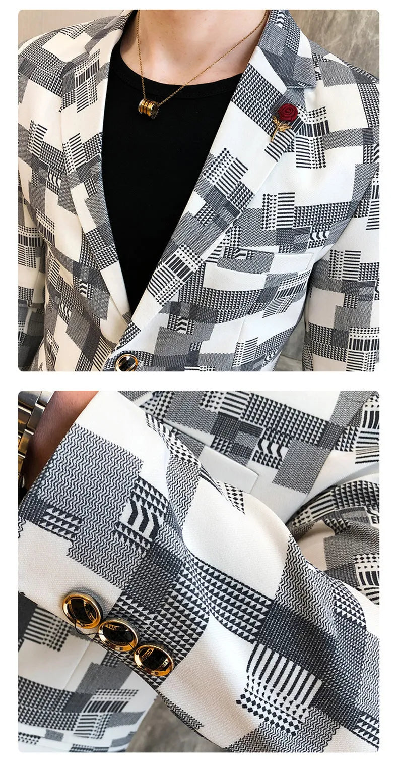 Slim-fit cotton blend suit jacket in black, khaki, and white for men, Asian sizes M to 3XL