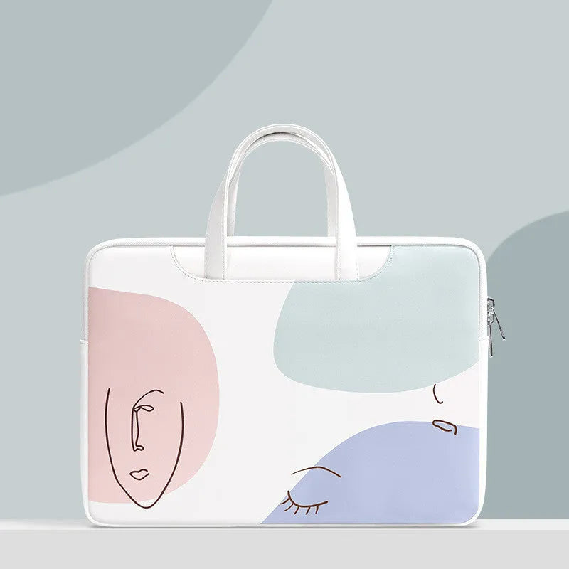 Blue waterproof PU leather laptop bag for a 15.6-inch notebook with a soft handle and zipper.