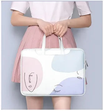 Blue waterproof PU leather laptop bag for a 15.6-inch notebook with a soft handle and zipper.