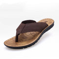 Men's cowhide leather driving flip-flops with rubber sole in black, open-toe style