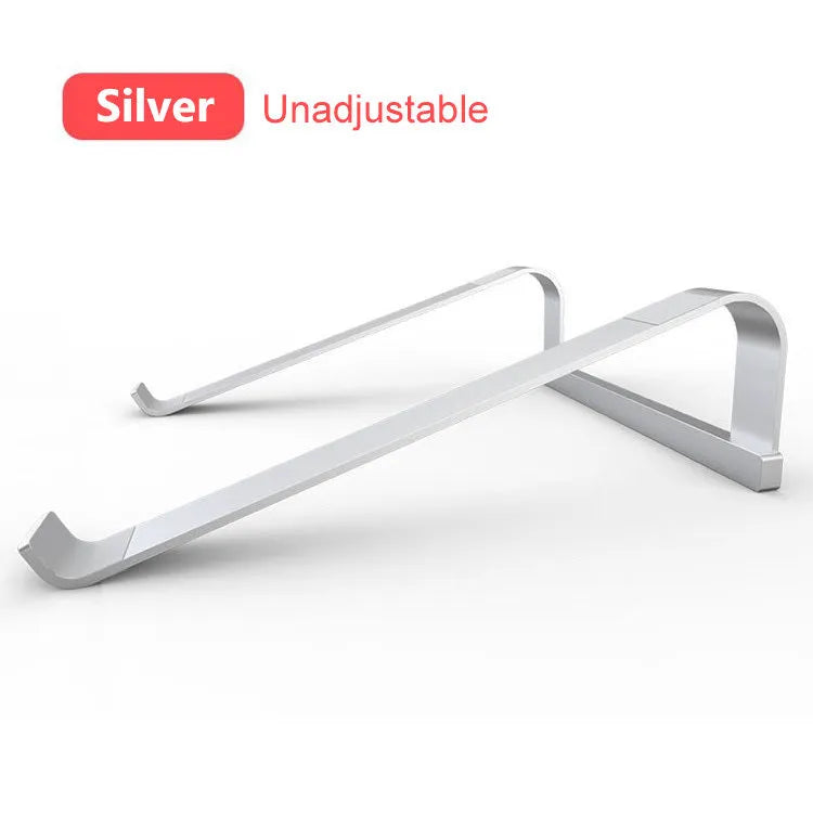 Aluminium alloy laptop air stand in silver hollowed out design supporting a notebook computer