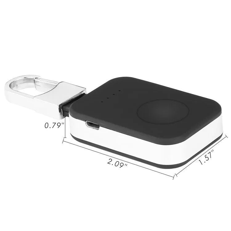Black Apple Watch wireless charging power bank on a keyring