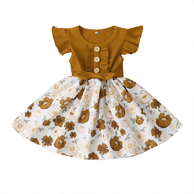 Toddler girl wearing sleeveless summer dress in one of six available colours