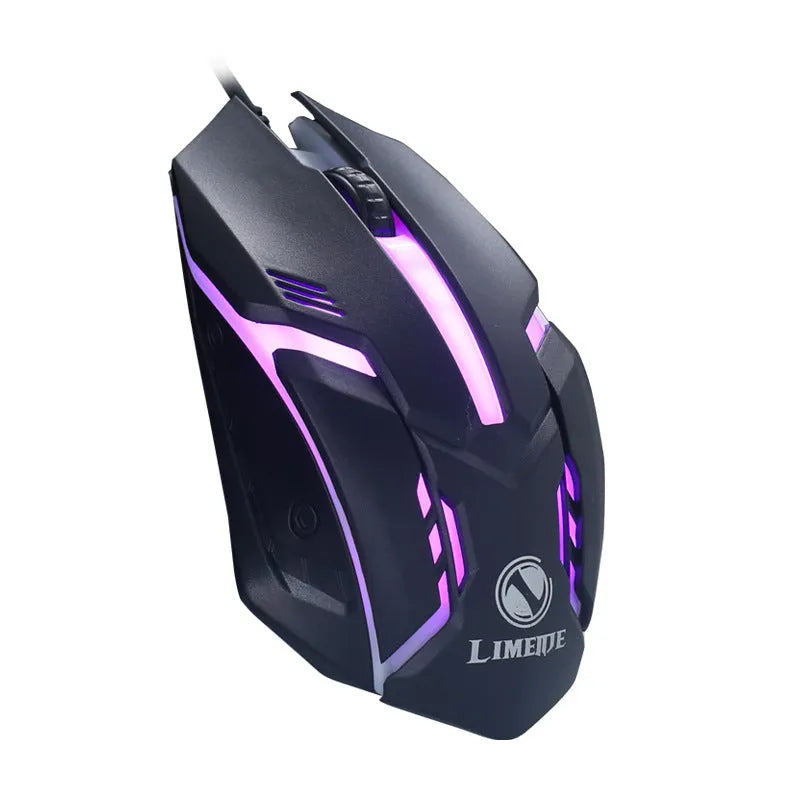 Wired USB optical computer mouse with colourful glow lighting and three-button design