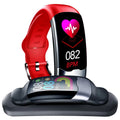 Smart fitness tracker bracelet with digital display showing heart rate and blood pressure readings
