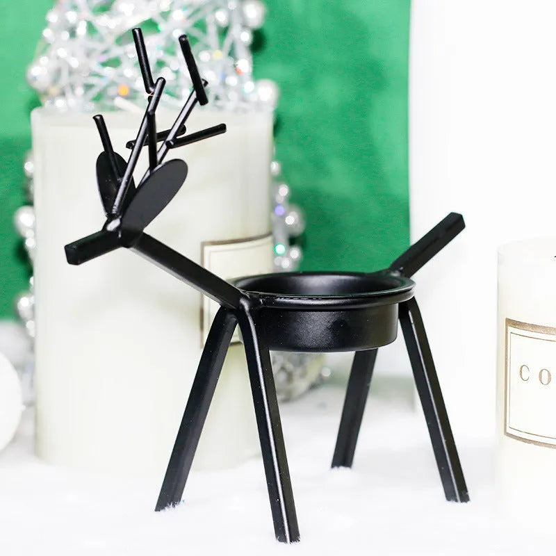 Iron Christmas deer candlestick holder with elk bracket design in black colour